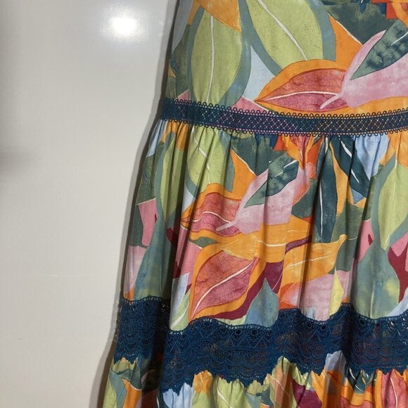 Time & Tru Multi Colored Tiered Lace Trimmed Cotton Blend Maxi Skirt SZ M - Picture 3 of 5